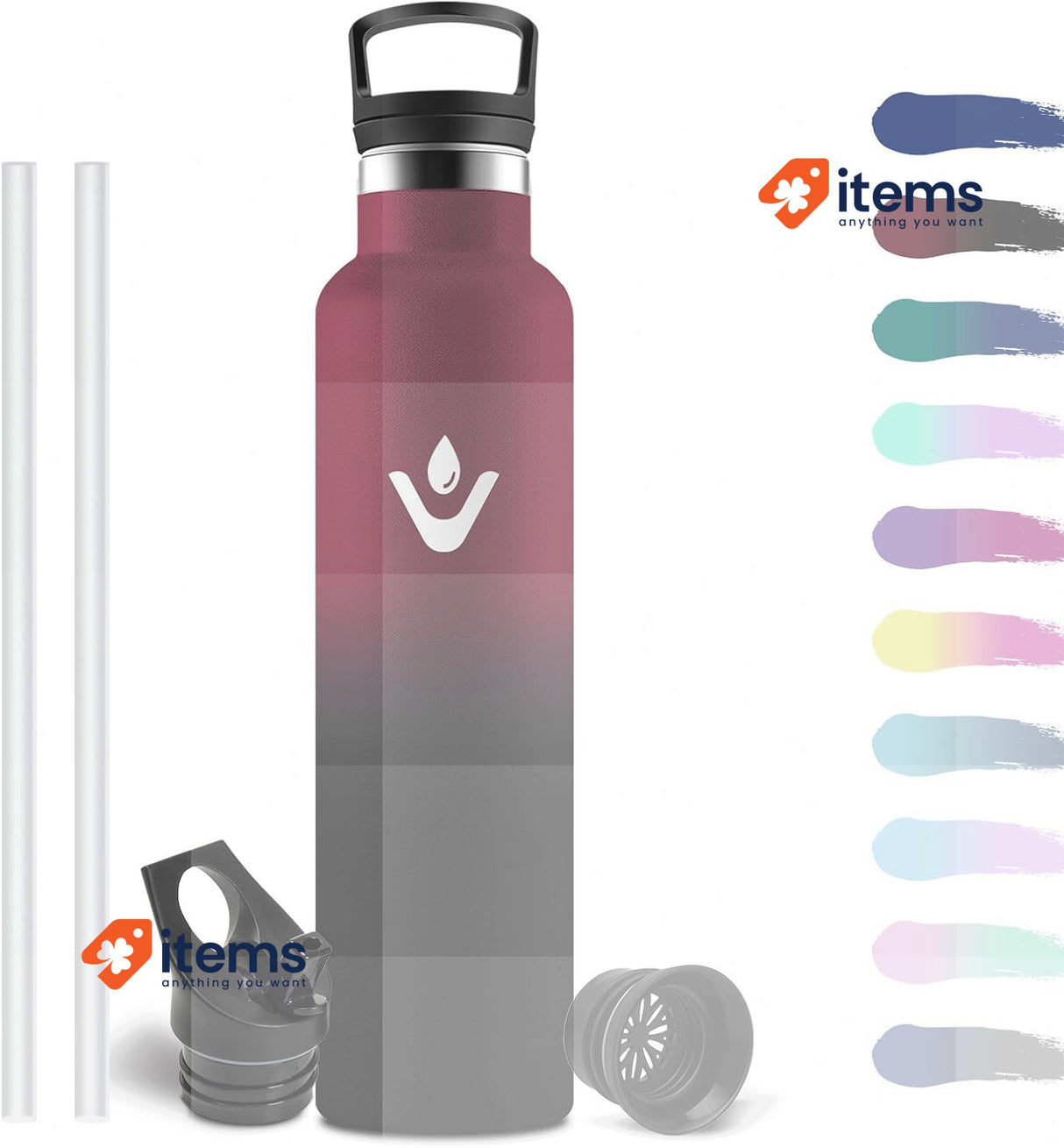 KollyKolla Stainless Steel Water Bottle 1 L Thermos Flask with Straw 1 Litre