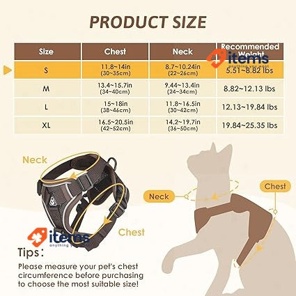 GlasFlength Cat Harness with Lead Cat Lead with Reflective Stripes (Coffee-S)