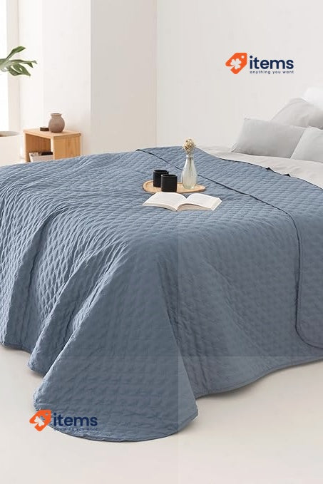 Todocama Thin Bedspread w/Design Soft Microfibre 80/90-180x260cm Grey Blue Star