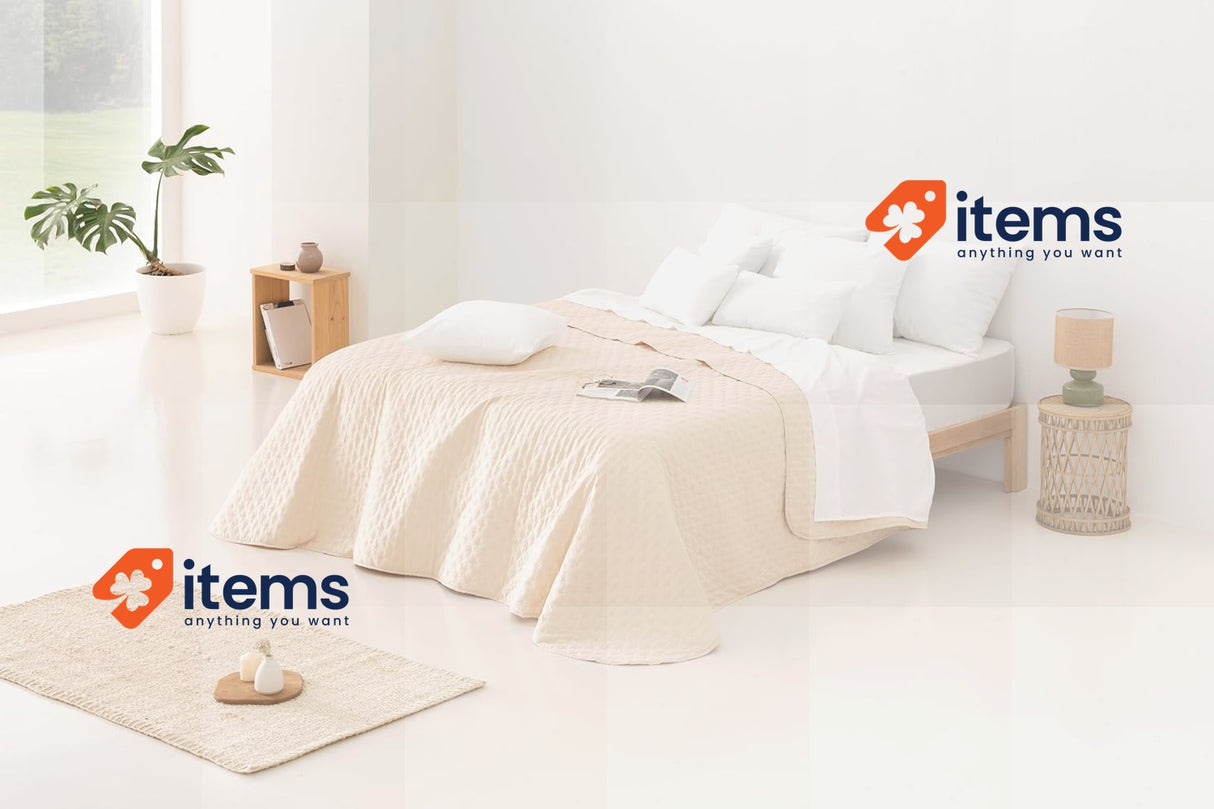 Todocama Thin Bedspread with Star Design. 120/135-230 x 260 cm Beige Spring 100%