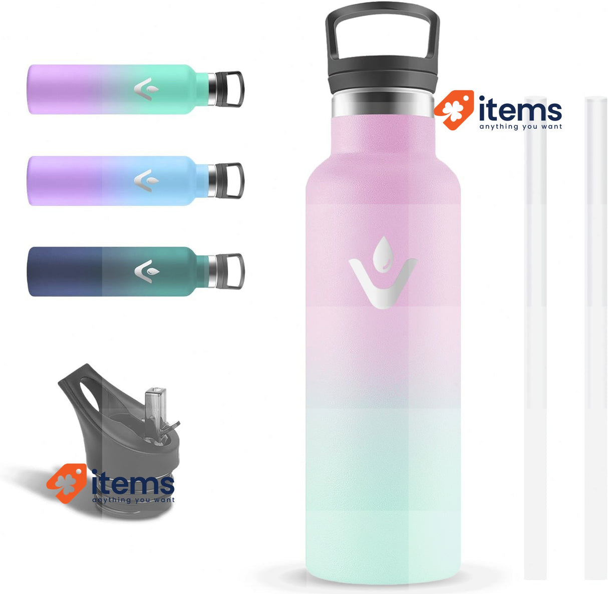 Grsta Insulated Water Bottle, 500 ml, Stainless Steel Water Bottle Pink/Green