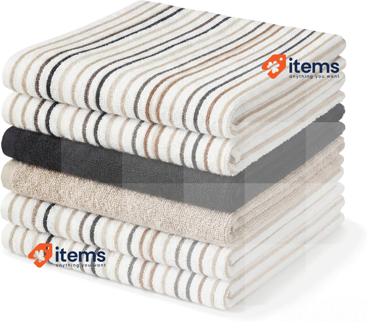 BOSKIMO Premium Cotton Kitchen Towels – Pack of 6 Microfibre Aura Beige Terry
