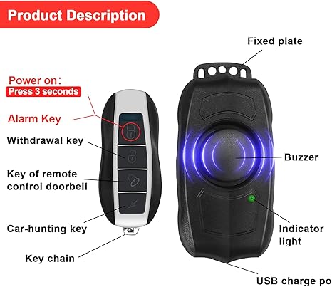 Ebuyfit Bike Alarm with Remote USB Rechargeable Waterproof