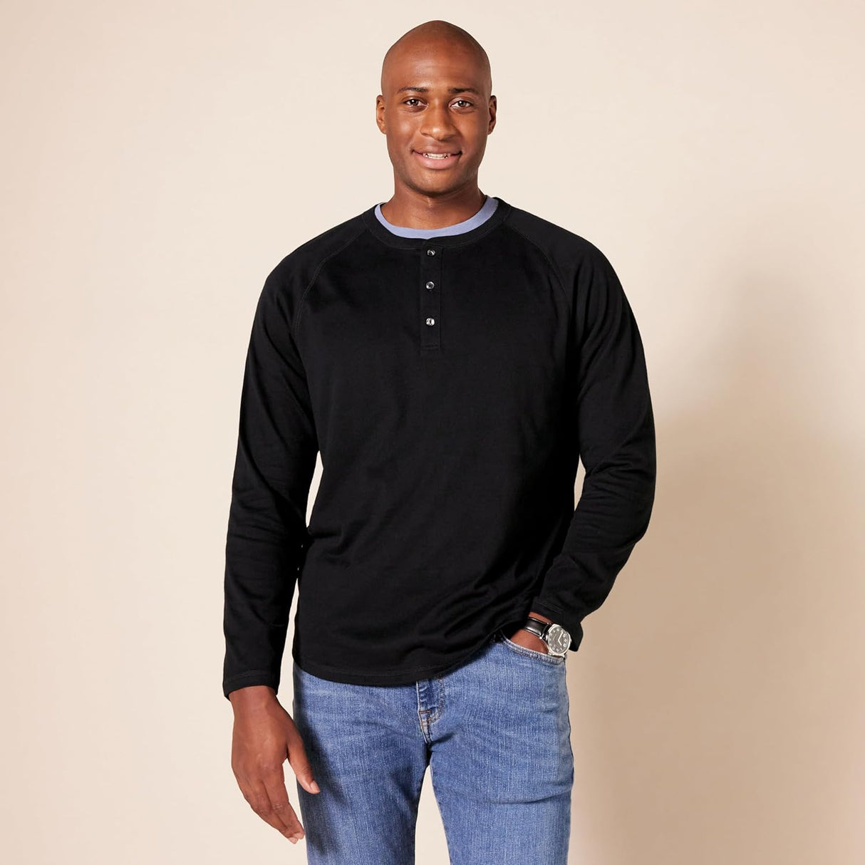 Amazon Essentials Henley Sleeve Top Long Adjustment Strap Men Black L