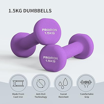 PROIRON Neoprene Dumbbells Weights Exercise & Fitness Dumbbell 2 x 1,5KG Purple