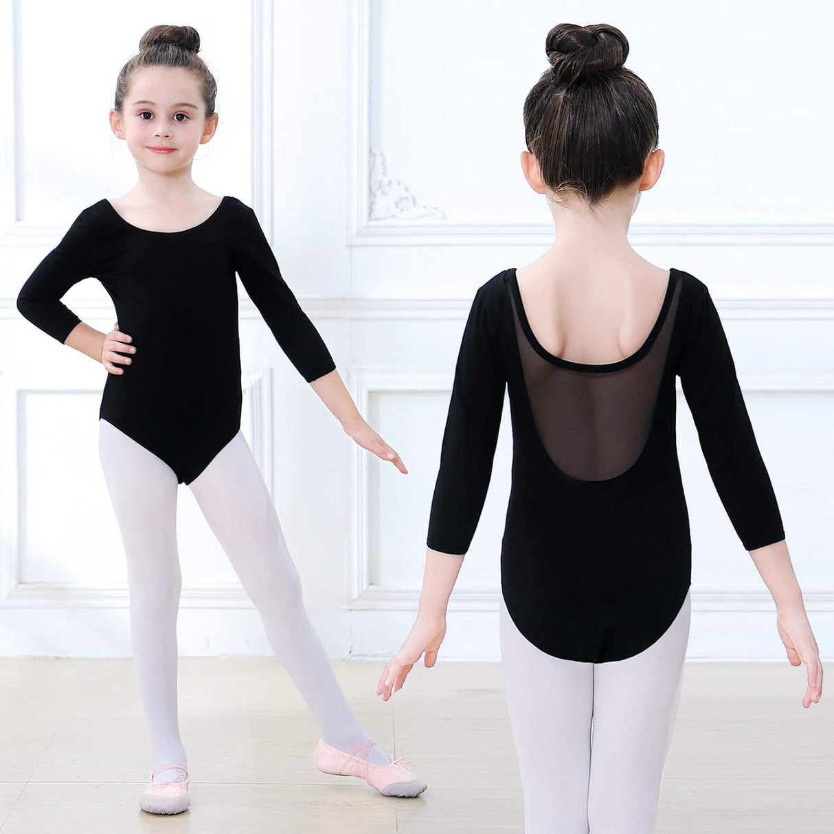 Soudittur Girls Ballet 3/4 Sleeve Short Gymnastics Leotards Costume 115-125 cm