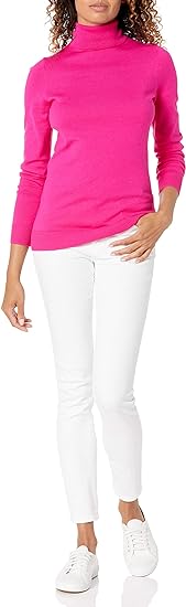 Amazon Essentials Women's Classic Long-Sleeve Turtleneck Jumper Bright Pink L