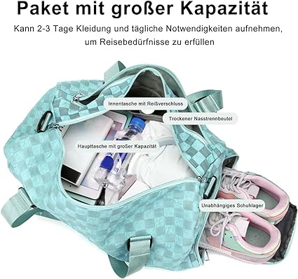 Eco Memos Sports Bag for Women Carry On Weekend Bag Crossbody Bag (Light Pink)