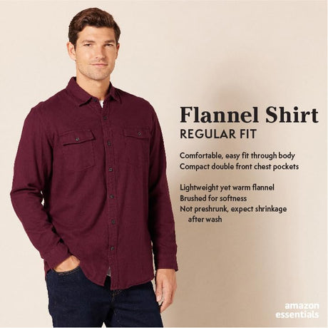 Amazon Essentials Men's Regular-Fit Two-Pocket Flannel Shirt Dark Denim Large