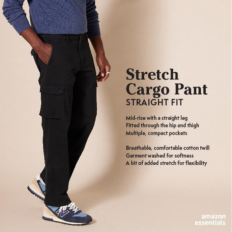 Amazon Essential Men's Straight Fit Stretch Cargo Trouser Khaki Brown 60W / 32L
