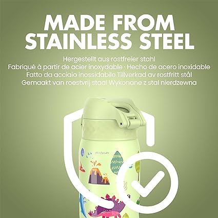 Ion8 Water Bottle Children No Fugue Stainless Steel Dinosaurs 400ml (13oz)