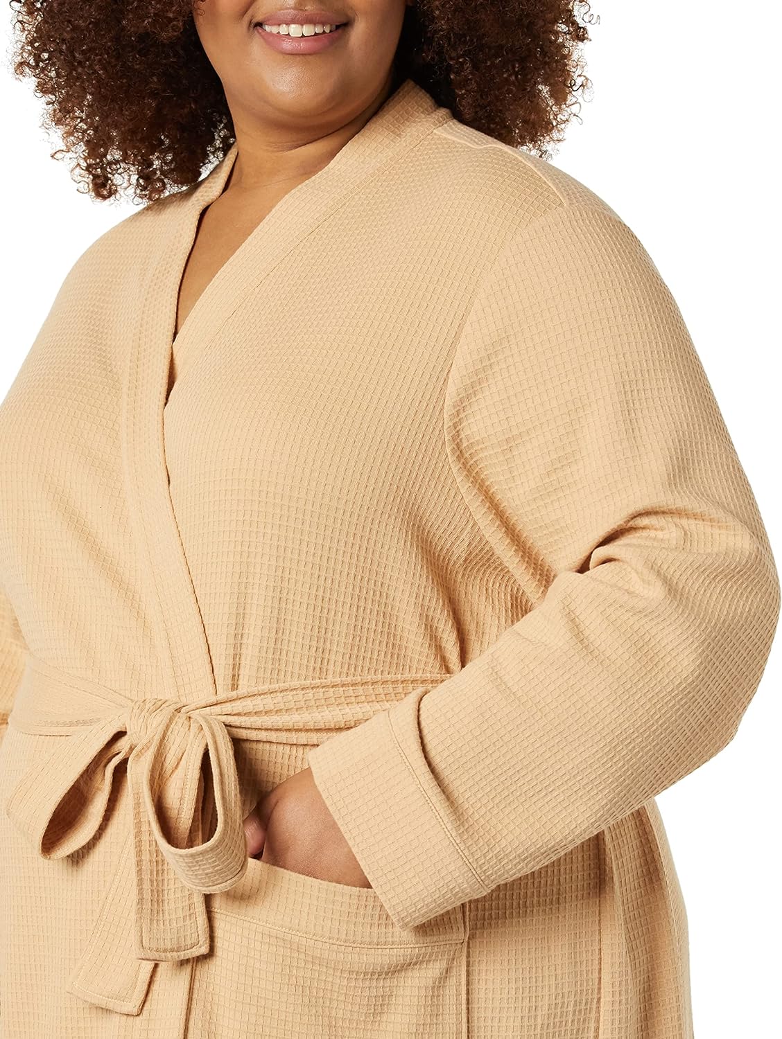 Amazon Essentials Women's Lightweight Waffle Full-Length Robe Light Camel XXL