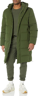 Amazon Essentials Men's Recycled Polyester Hooded Long Puffer Dark Olive L