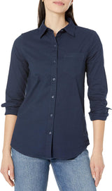 Amazon Essentials Women's Long-Sleeve Button Down Stretch Oxford Shirt Navy L