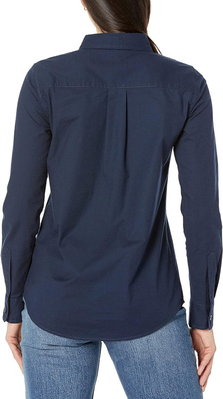 Amazon Essentials Women's Long-Sleeve Button Down Stretch Oxford Shirt Navy L