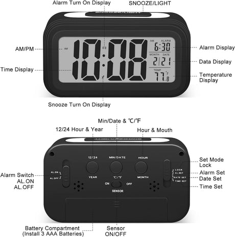 Sarsumir Digital Alarm Clock Black