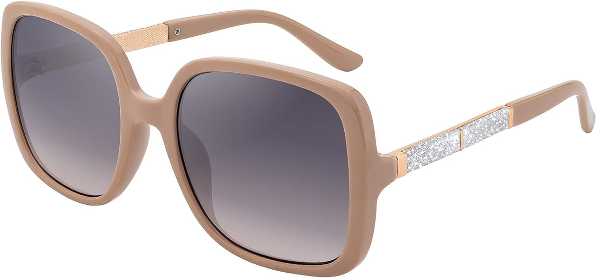 SQUAD Sunglasses For Women Square Size Big Fashion Silver Glitter uv400