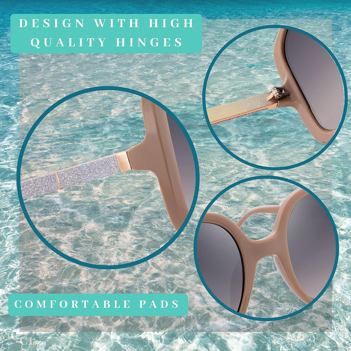 SQUAD Sunglasses For Women Square Size Big Fashion Silver Glitter uv400