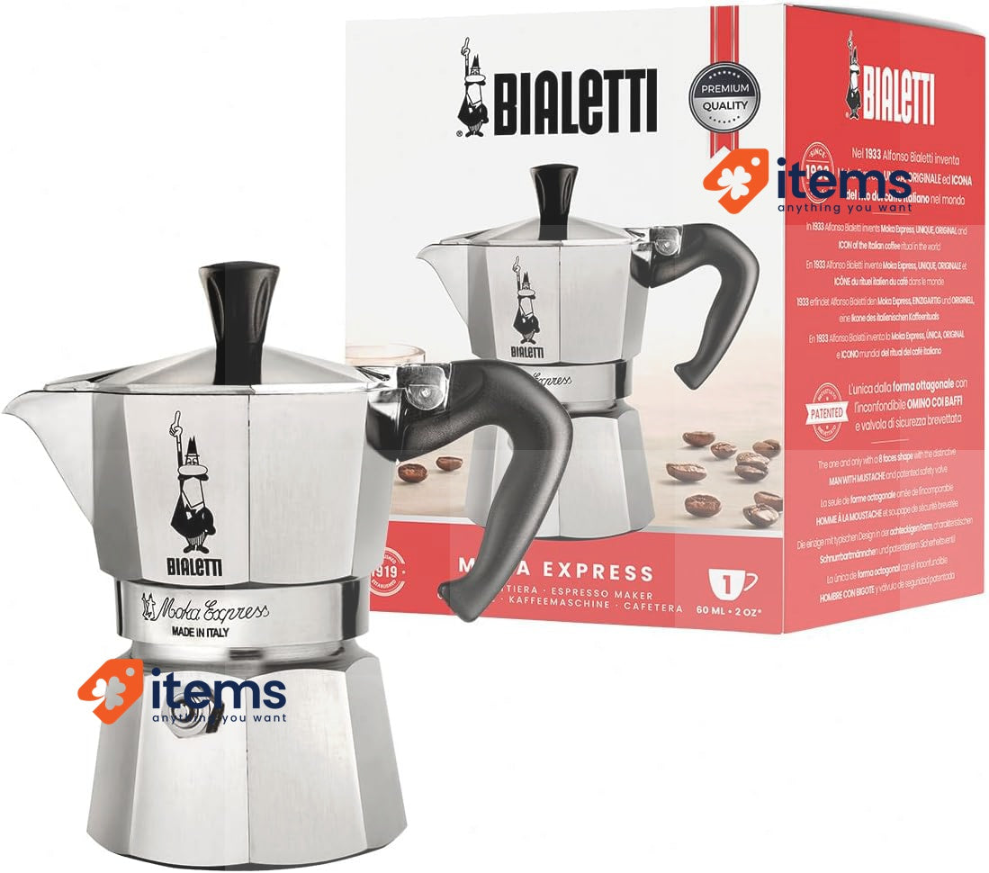 Bialetti Moka Express coffee maker Anti-burning sleeve 1 cups (60ml), Aluminium