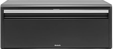 Brabantia Rectangular Fall Front Bread Bin (Matt Black) Large Front Opening