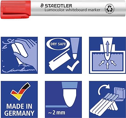 Staedtler 351WP6 Bullet Tip Whiteboard Marker, Pack of 6