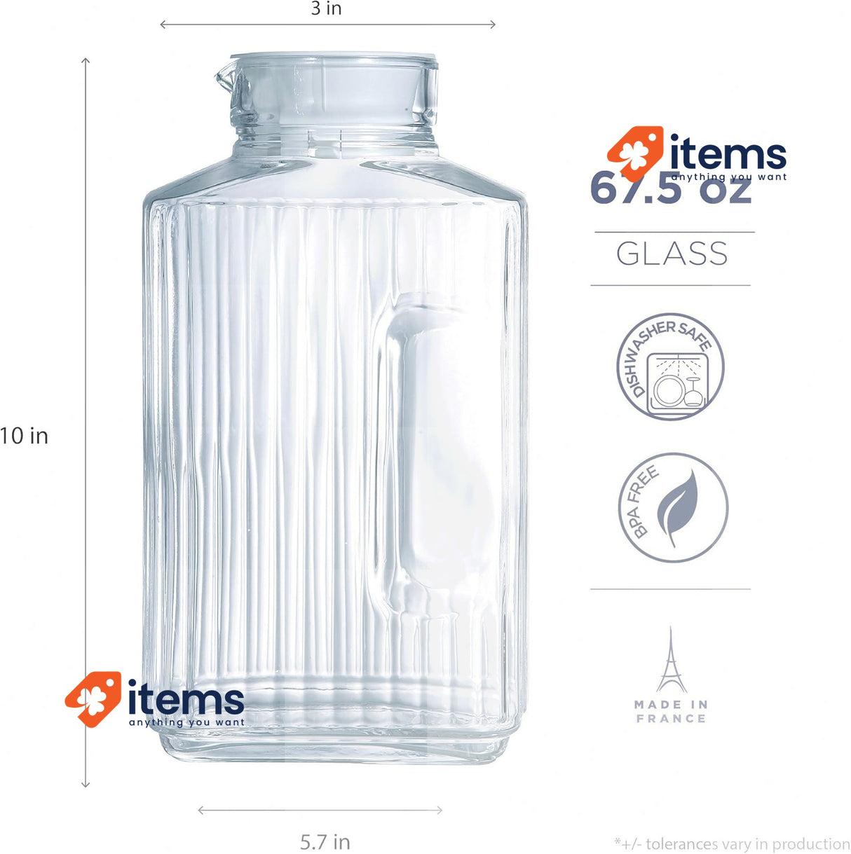 Luminarc Quadro Glass Pitcher, 2L Capacity, 145 mm Diameter, Transparent 1 Unit