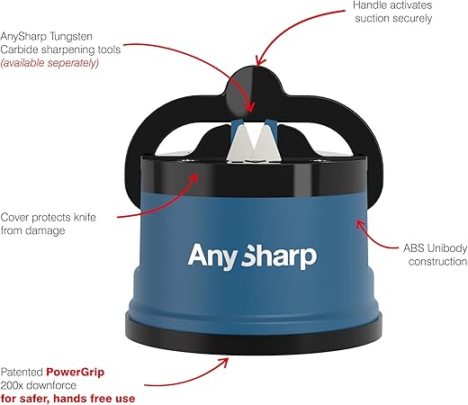 AnySharp Knife Sharpener, Hands-Free Safety Blue