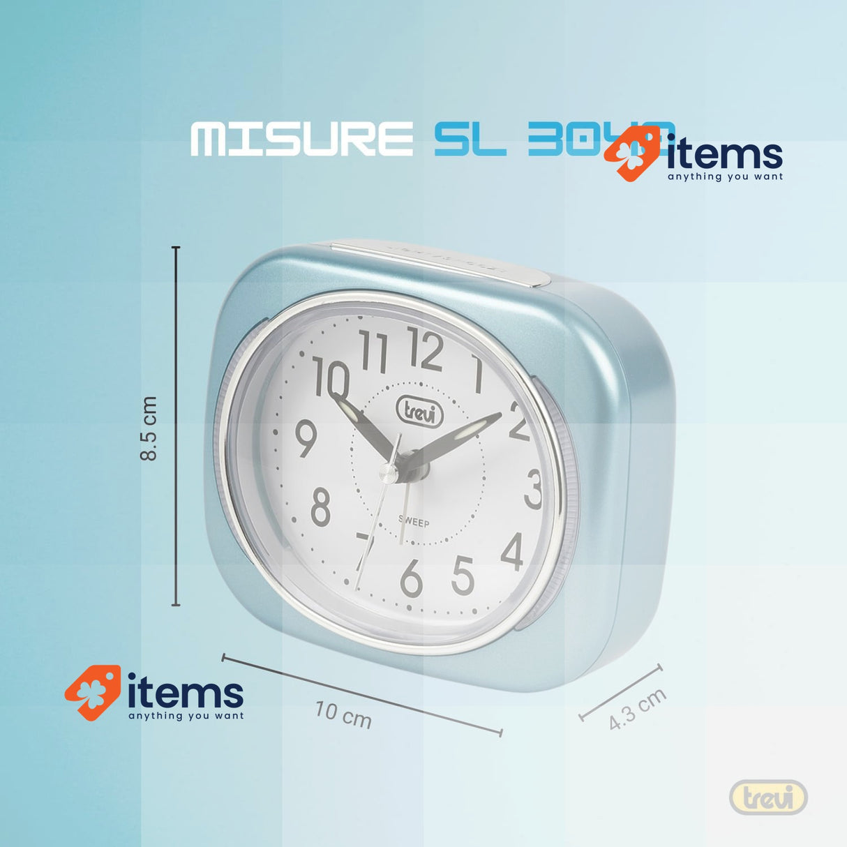 Trevi Retro Bedside/Travel Alarm Clock LED Backlight Silent Sweep Second Hand