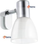 Eglo Mirror Light Vanity Sticker, IP44 E14 Socket, Metal Chrome and White Glass