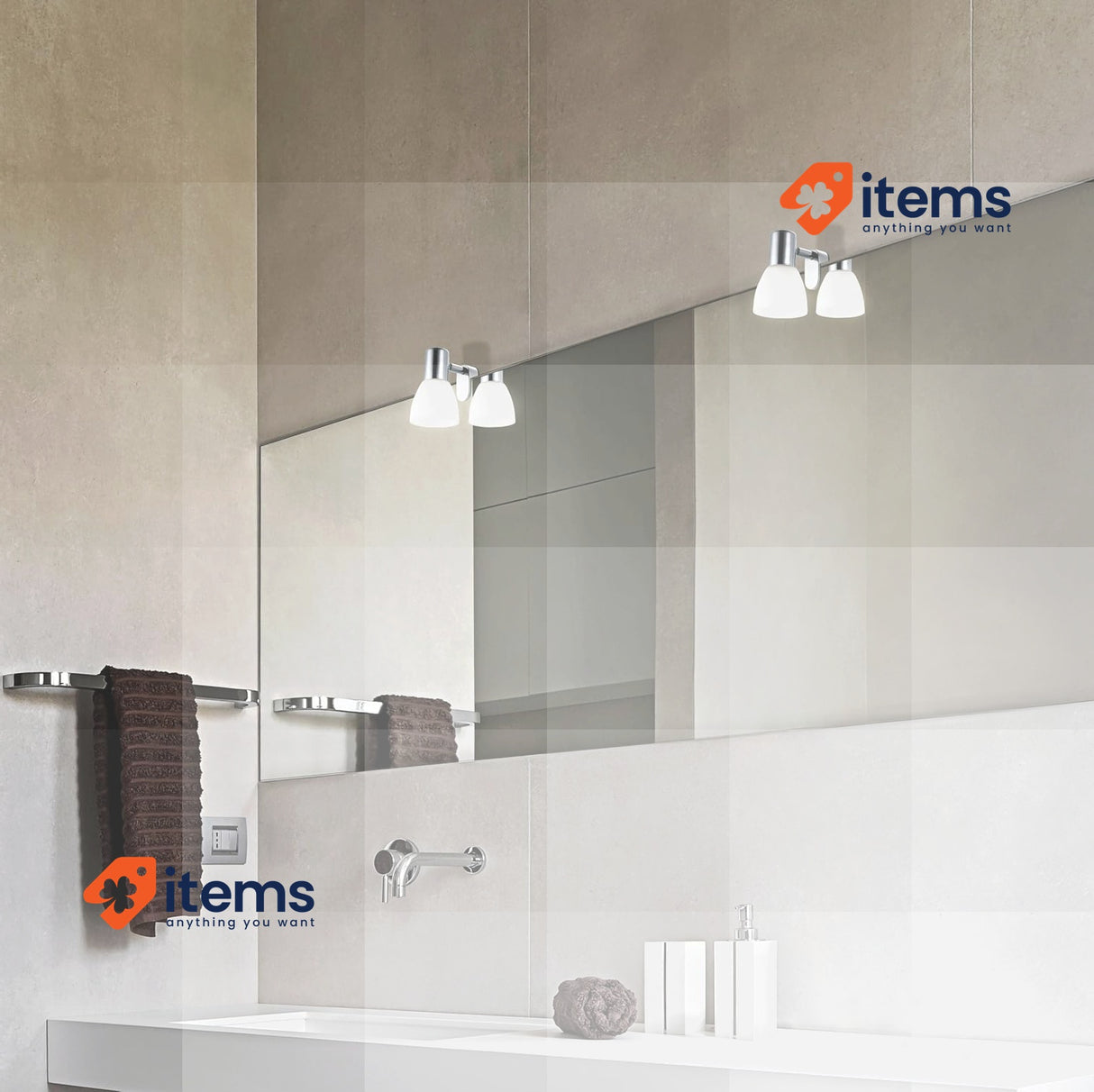 Eglo Mirror Light Vanity Sticker, IP44 E14 Socket, Metal Chrome and White Glass
