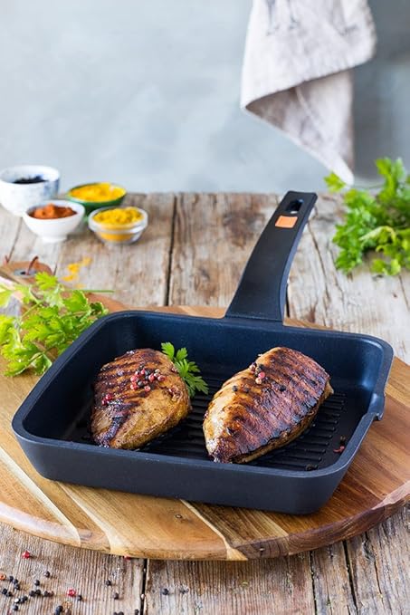 Braisogona Efficient Ribbed Grill Pan, Cast Aluminium Black 28 x 28 x 30 cm