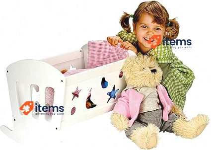 Bino 83699 White Dolls Cot. Wooden Crib with Mattress 49x37x36 cm, Multicolour
