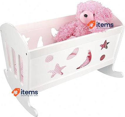 Bino 83699 White Dolls Cot. Wooden Crib with Mattress 49x37x36 cm, Multicolour