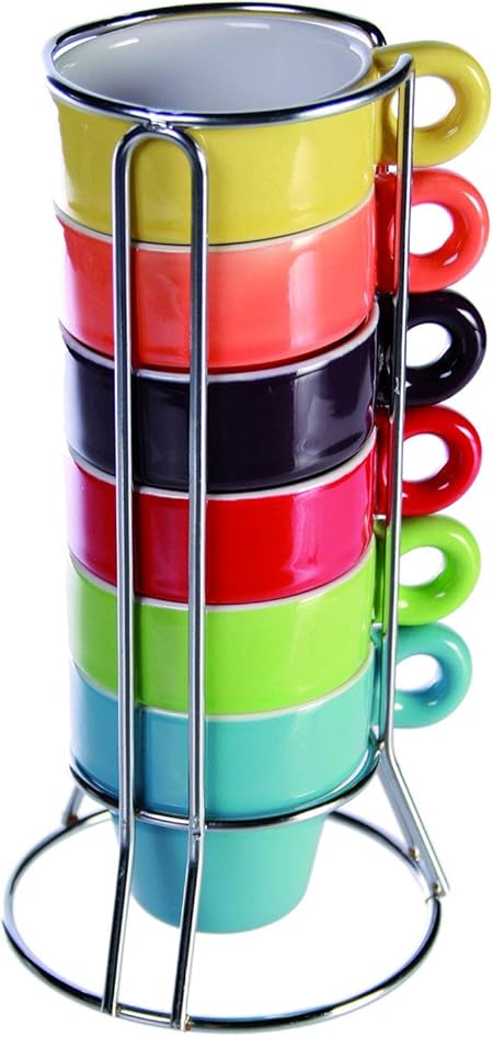 Out of the blue Espresso Cups, Ceramic, Multi-Colour, 7 Piece Set, 6 cups