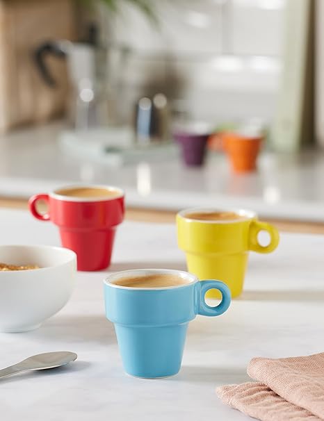 Out of the blue Espresso Cups, Ceramic, Multi-Colour, 7 Piece Set, 6 cups