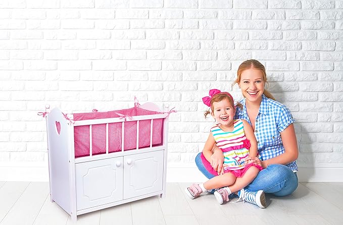 2875 Doll's Bed with Cupboard Made of Wood, Doll's Bed for 3 Years Old