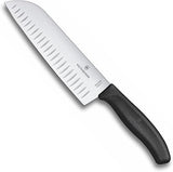 Victorinox 17 cm Swiss Classic Fluted Edge Santoku Knife in Blister Pack, Black