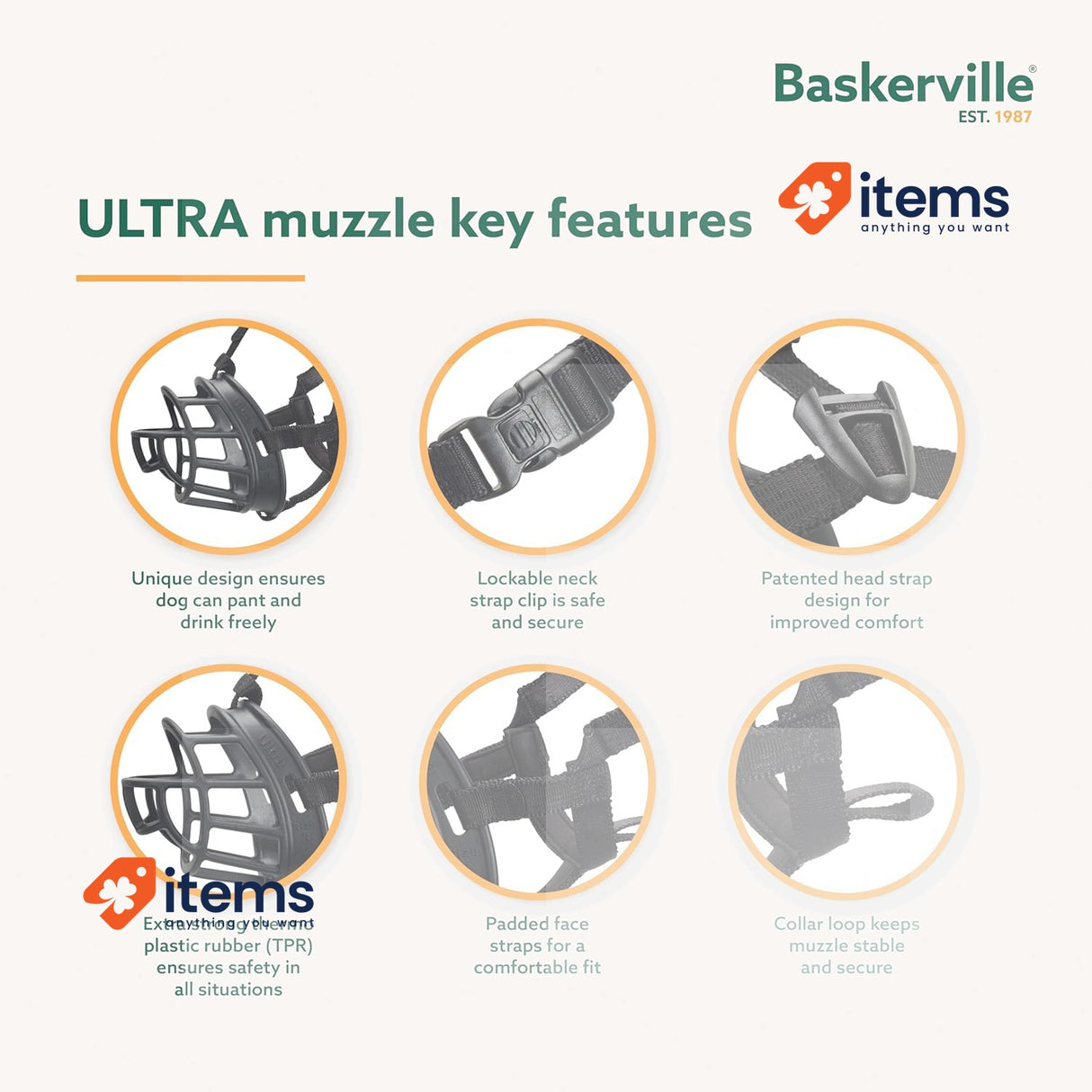 Safe BASKERVILLE ULTRA MUZZLE, Size 5, Breathable, Medium & Large Dogs Patented