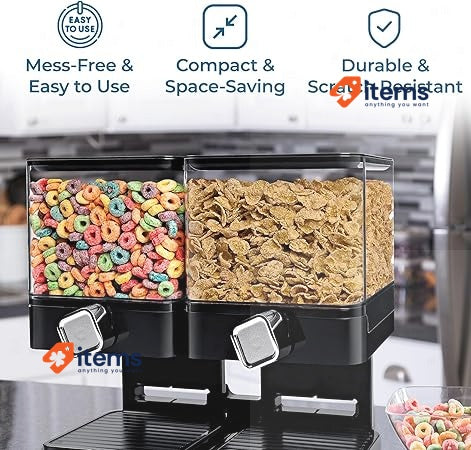Honey Compact-Dry Food Dispenser-Double Canister, Black/Transparent