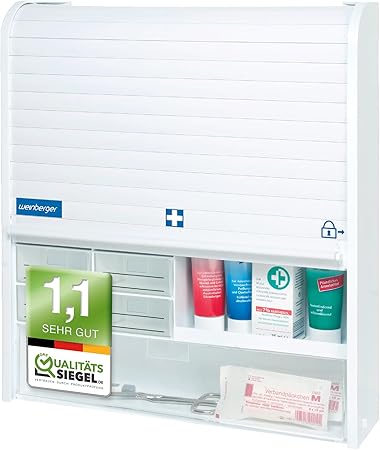 Weinberger Jalousie Child Lock for Home Pharmacy with 14 Drawers, White