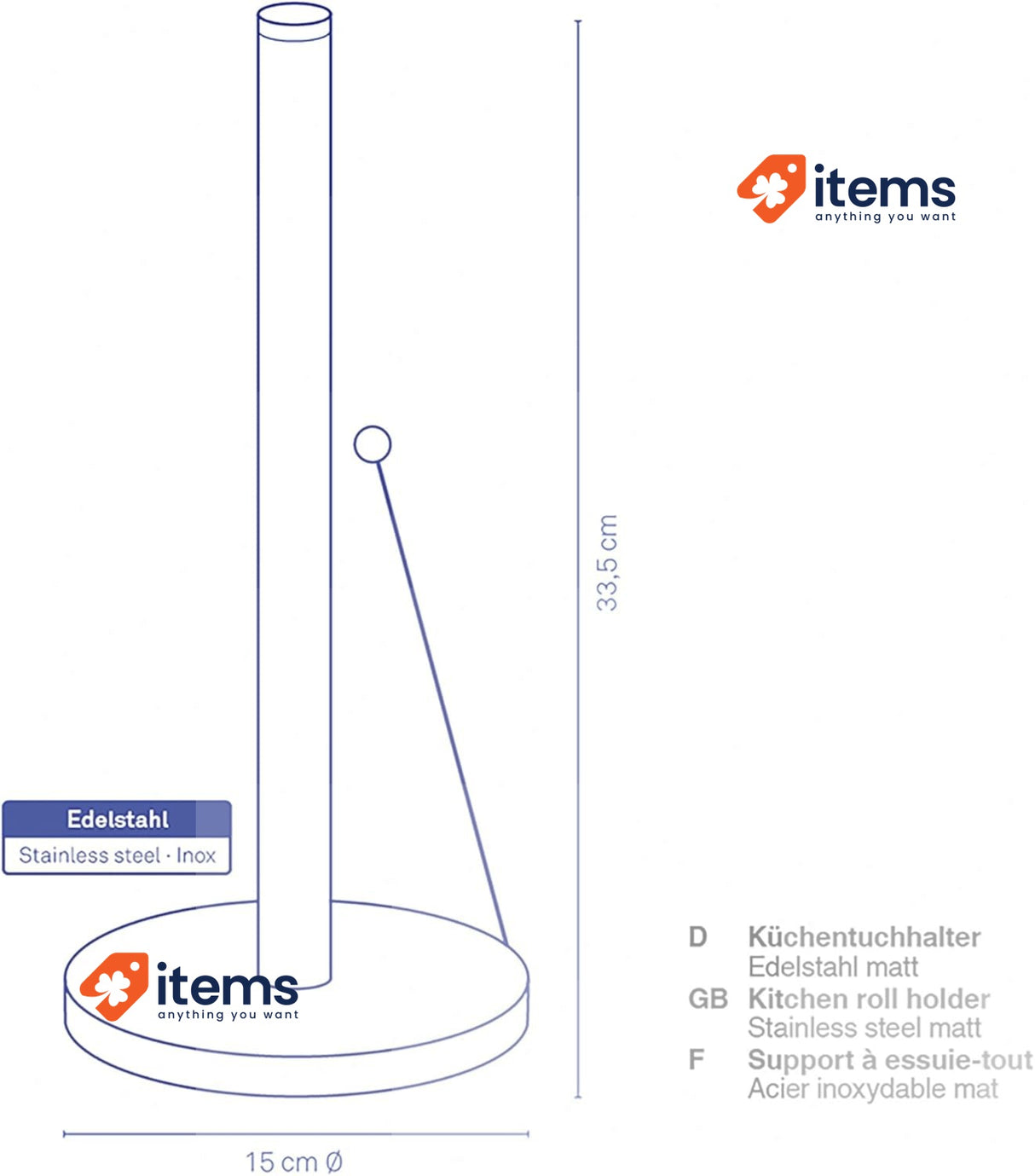 kela 16920 Kitchen Roll Holder 33.5 cm tall, Stainless steel Matte Roller blind