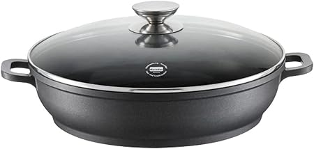 Berndes Serving Pan with Glass Lid Induction, 32 CM, Stainless Steel Base Black