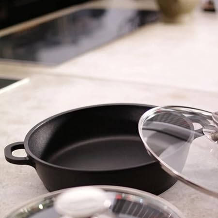 Berndes Serving Pan with Glass Lid Induction, 32 CM, Stainless Steel Base Black