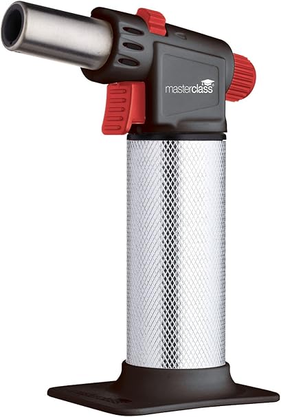 MasterClass Blow Torch, Refillable Kitchen Gas Torch Silver/Black/Red