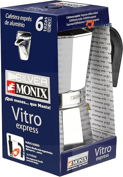 Monix Vitro Express 12 Cup Coffee Maker, Aluminium, Silver, Moka Pot Espresso