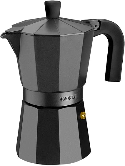 Monix Vitro Noir Aluminium Non-Stick 9 Cups Coffee Maker, Black