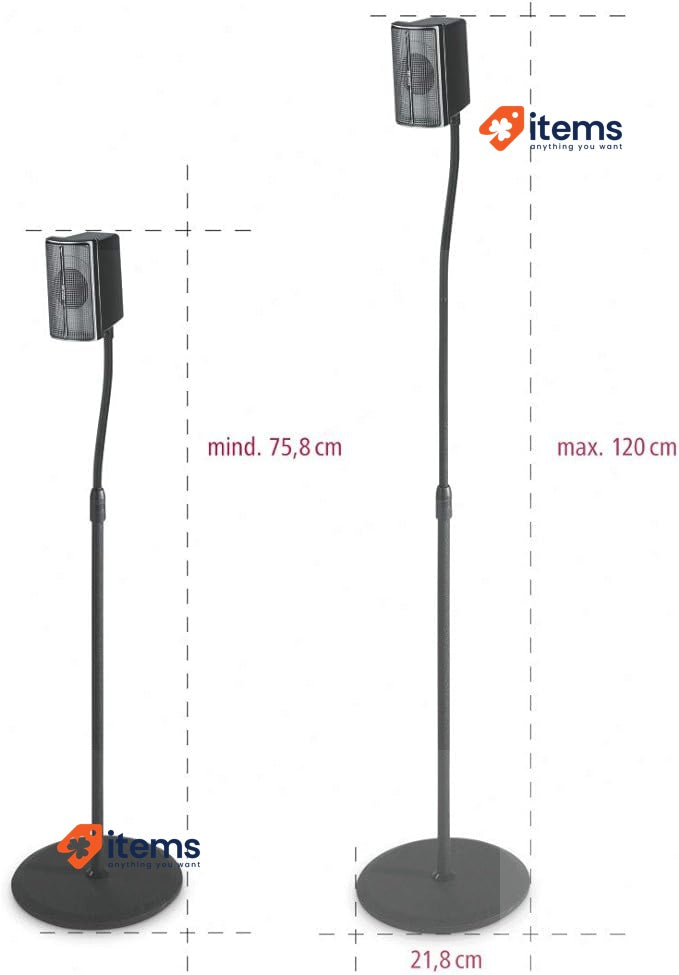 Hama Speaker Stands x2, adjustable height up to 123 cm, black, Surround Sound