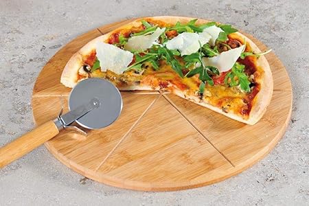 Kesper 58462 Pizza Plate with Pizza Slicer FSC Certified Bamboo Diameter 32 cm