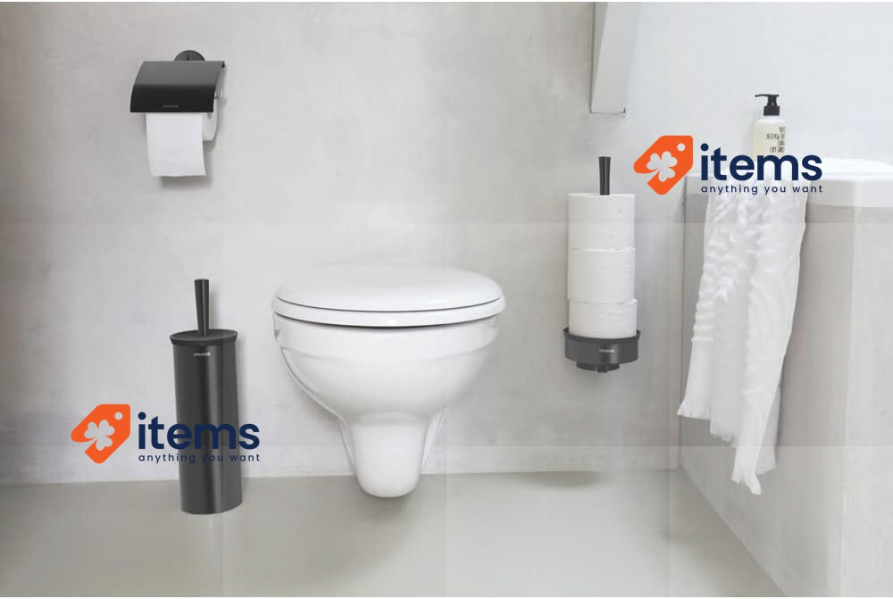 Brabantia Toilet Brush and Holder Black Easy to Mount with Support Bracket