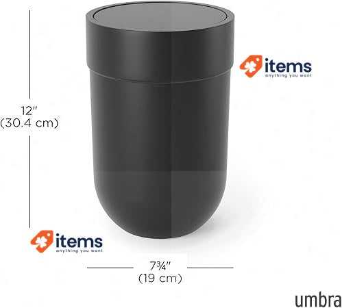 Umbra Touch Waste Can Small 1.6 Gallon Swing Lid Soft Touch, Black Trash Basket